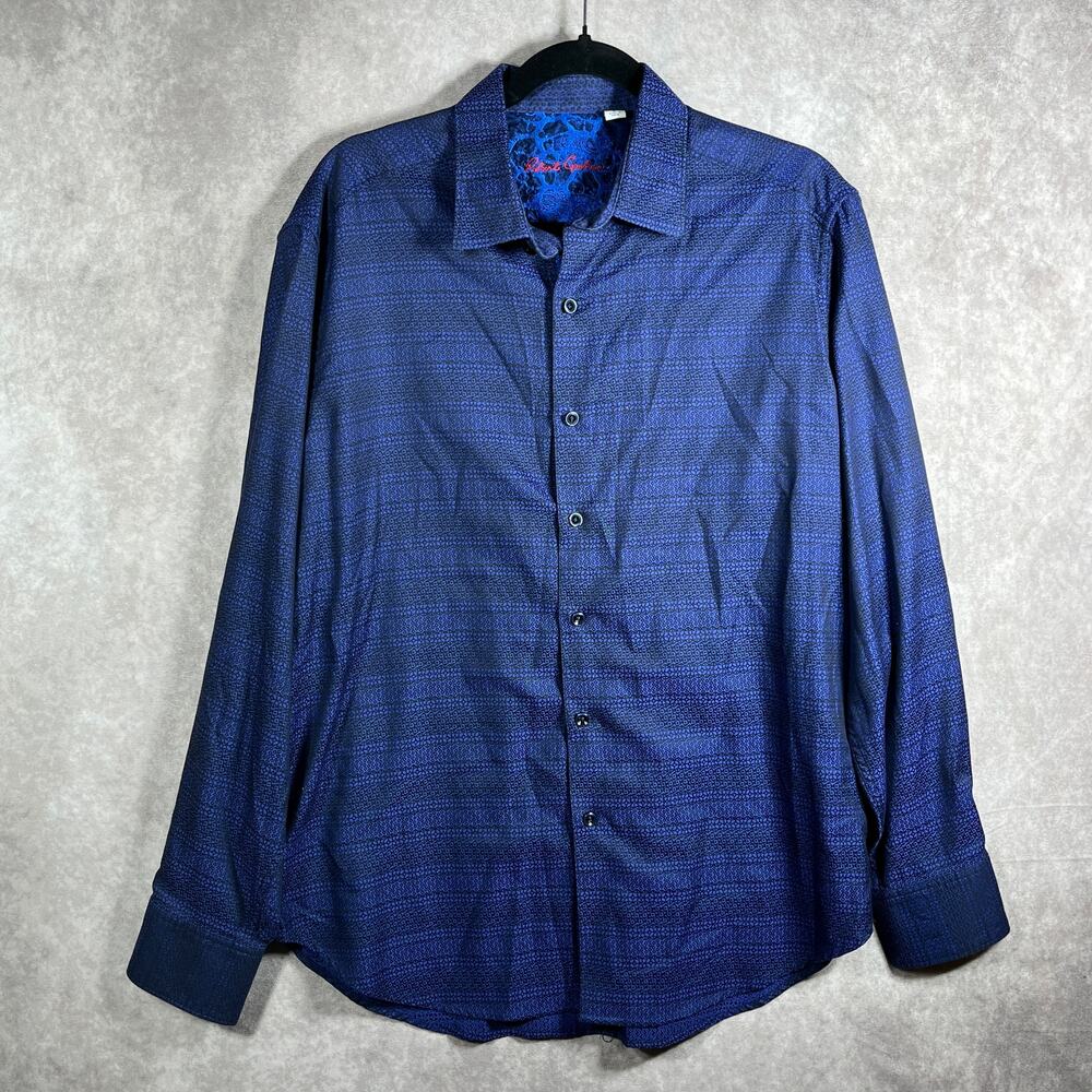 Robert Graham Shirt Mens Large Blue Black Geometric Print Button Up Long Sleeves